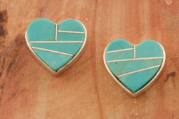 Calvin Begay Genuine Kingman Turquoise Sterling Silver Heart Earrings